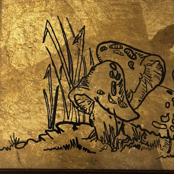Mushrooms Gold Tin Foil Sketch Art Country Farm Wood Framed Vintage Retro Decor - Picture 6 of 11